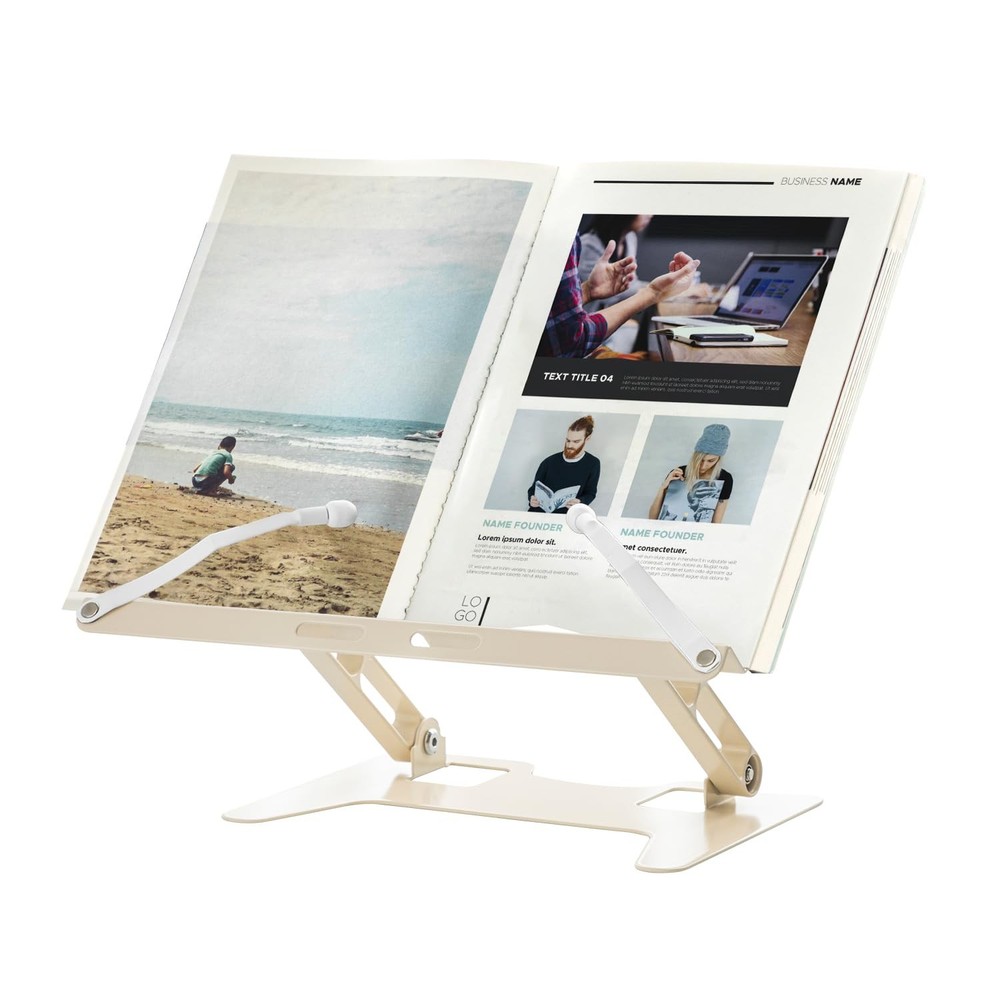 Metal Adjustable Book Stand Foldable Cookbook Document Holder Milky White