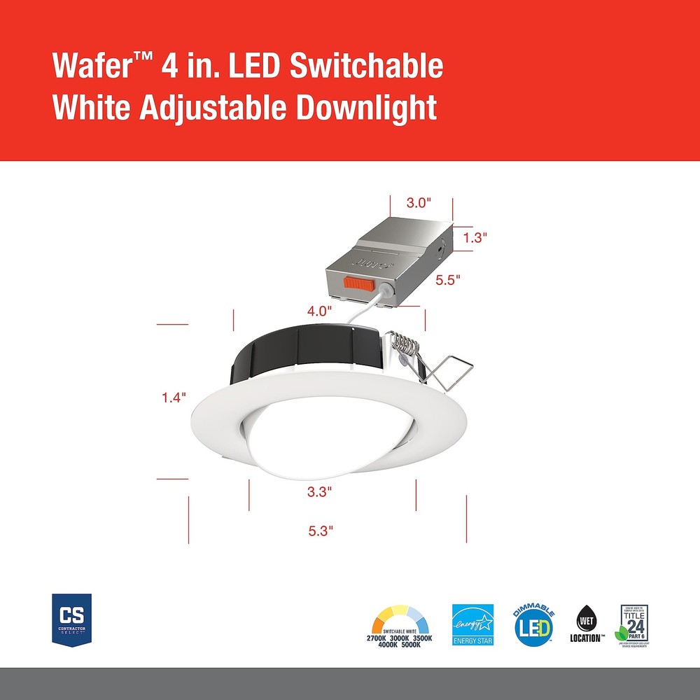 Juno LED Shower Light, 4" Adjustable Wafer Downlight, 5CCT Switchable