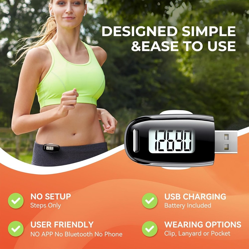 3D Pedometer Walking Step Counter USB Rechargeable