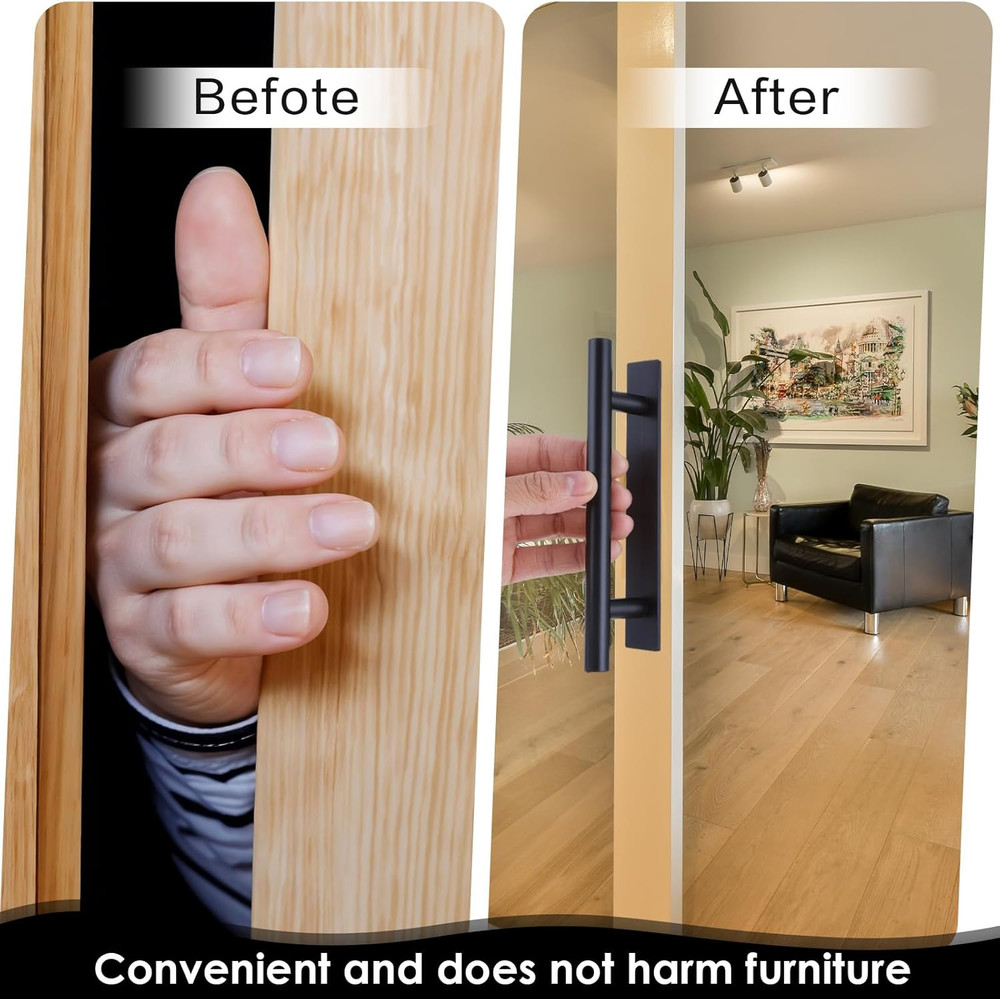 8 Pack Black Adhesive Cabinet Handles Self Stick Drawer Pulls ABS Plastic