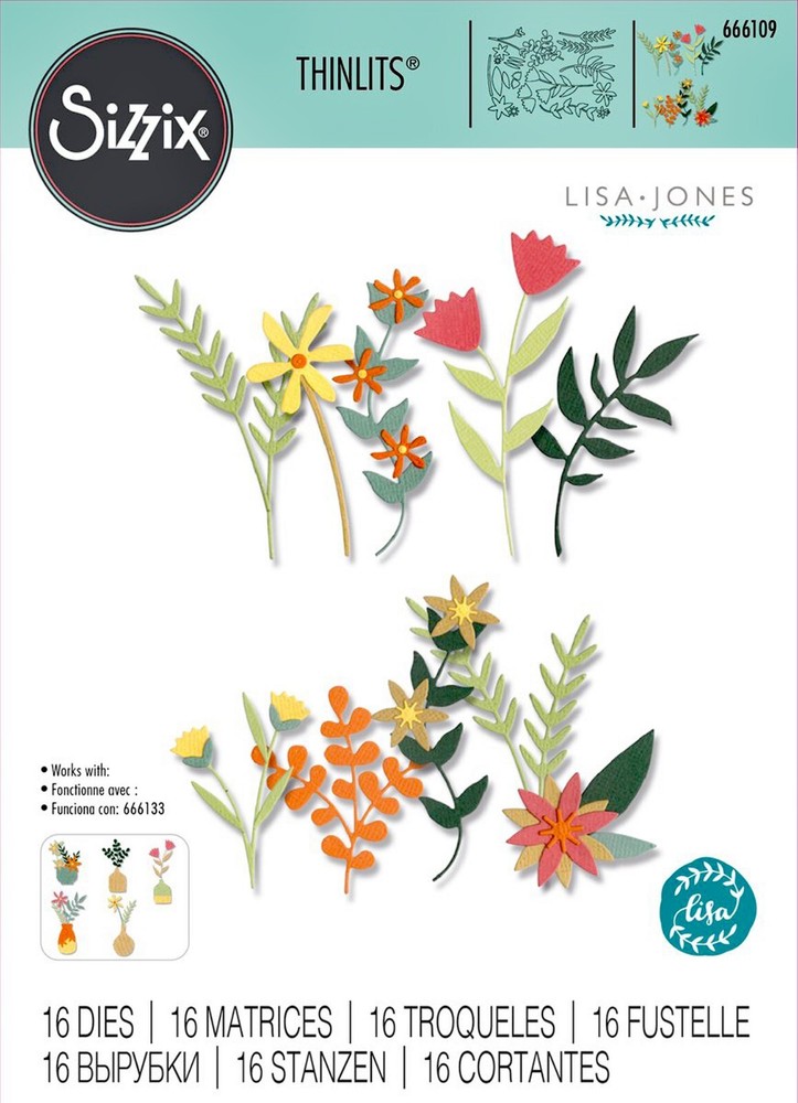 Sizzix Thinlits Boho Bouquet 16pc set #666109 Retail $24.99 by Lisa Jones
