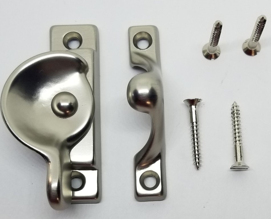 Decorative Solid Brushed Nickel Heavy Duty Spring Loaded Window Sash Lock Square