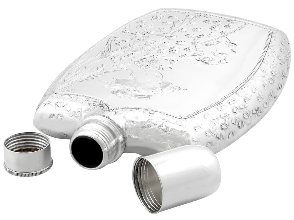 Antique Japanese Silver Hip Flask Circa 1900