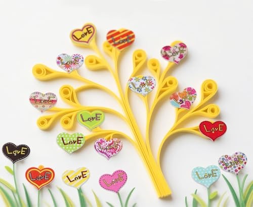 Mixed Heart Shape ButtonsPcs Assorted Pattern & Color Flat Back 2 Holes 50