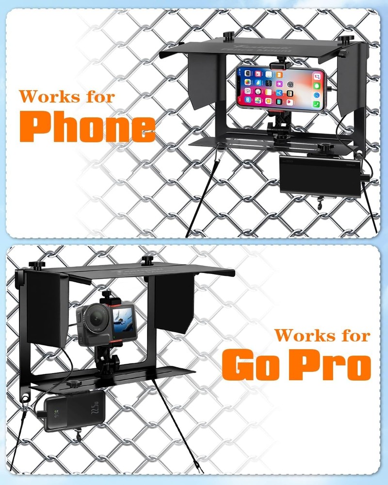 Phone Fence Mount with 125°Adjustable Shade, Game Changer Mounting Kit for...