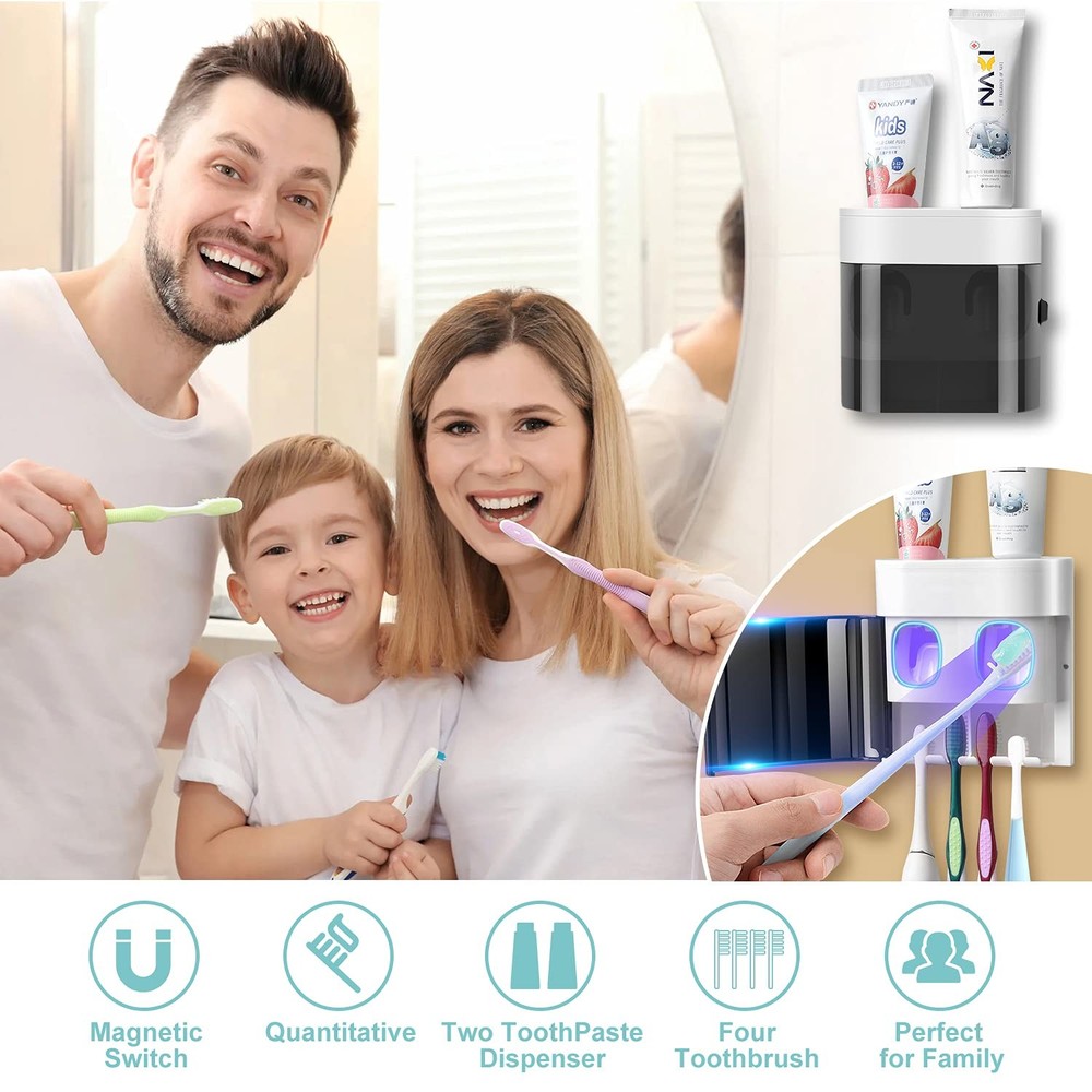 GFWARE Toothbrush Holder Toothpaste Dispenser Wall Mounted with Small, Black