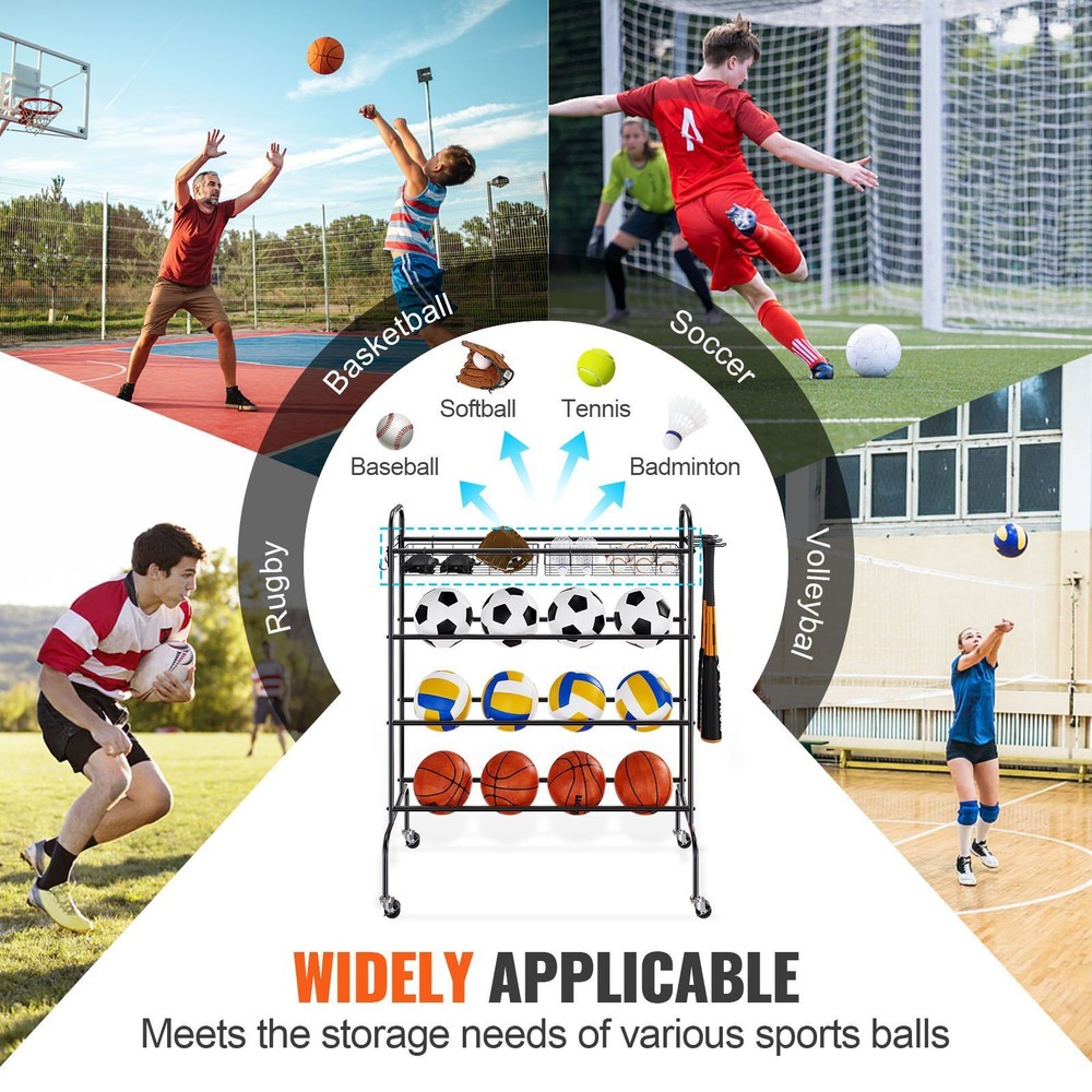 4-Layers Rolling Basketball Shooting Training with Wheels Hooks and Baskets