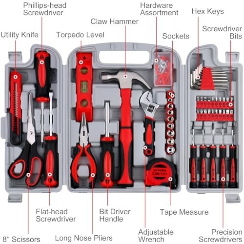 156-Piece All-Purpose Home Tool Kit in Foldable Toolbox | Essential Hand Tools S