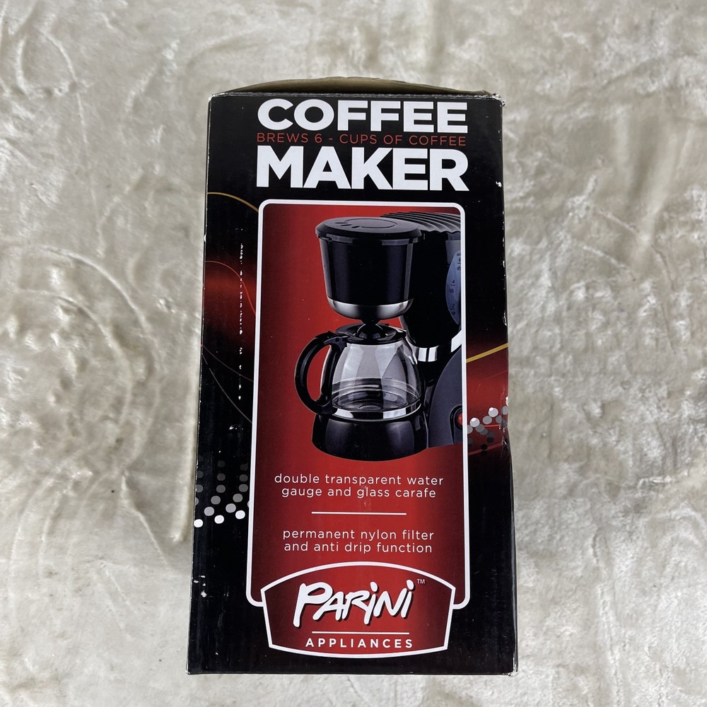 Parini Appliances Six-Cup Coffee Maker Black and Chrome