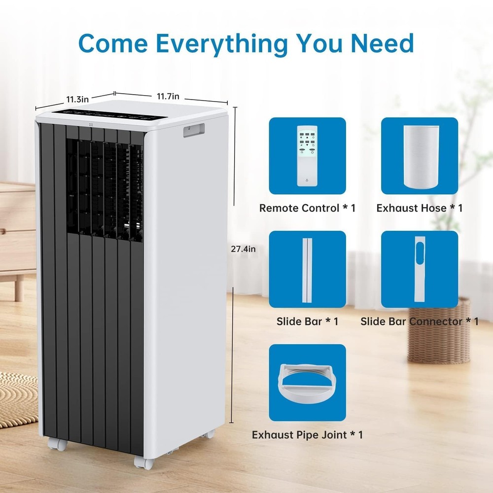 8000 BTU Portable Air Conditioner Window Kit & Remote Cools 350 Sq.Ft Sleep Mode