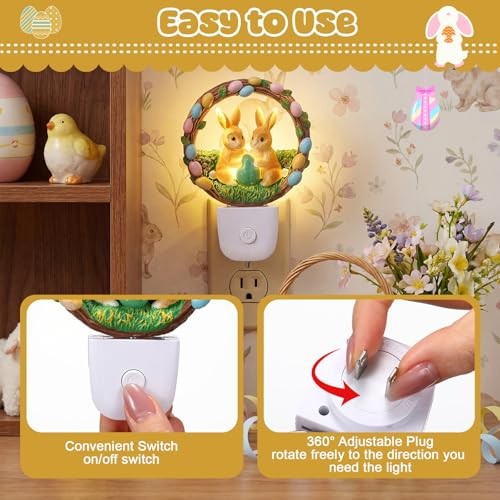 Easter Bunny Light Decoration LED Easter Night Light Plug into Wall Resin Egg
