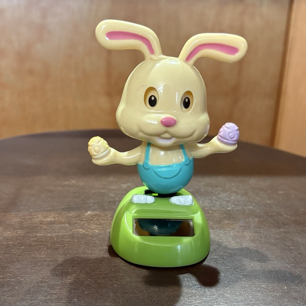Solar Powered Dancing Bobblehead Figure Easter Bunny Tested Works
