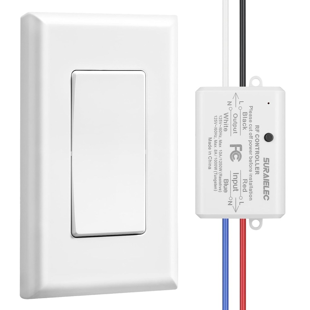 Wireless Remote Light Switch, No Wiring, No WiFi, 100ft RF Range, Pre-Program...