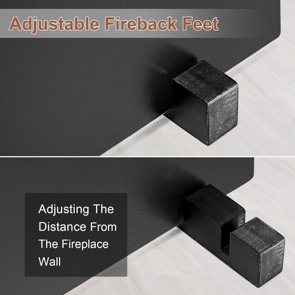 22" Fireback for Fireplace - Iron Back Plates with Wide, Black