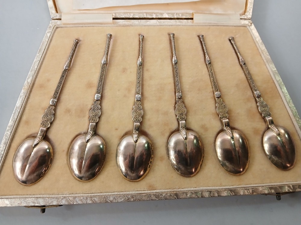 1937 King George VI Queen Elizabeth II Anointing Solid Silver/ Gilt 6 Spoon Set