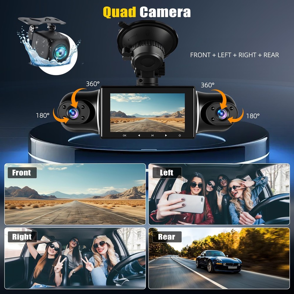 5 Channel Dash Cam Front and Rear Inside Left Right, 3'' 1080P