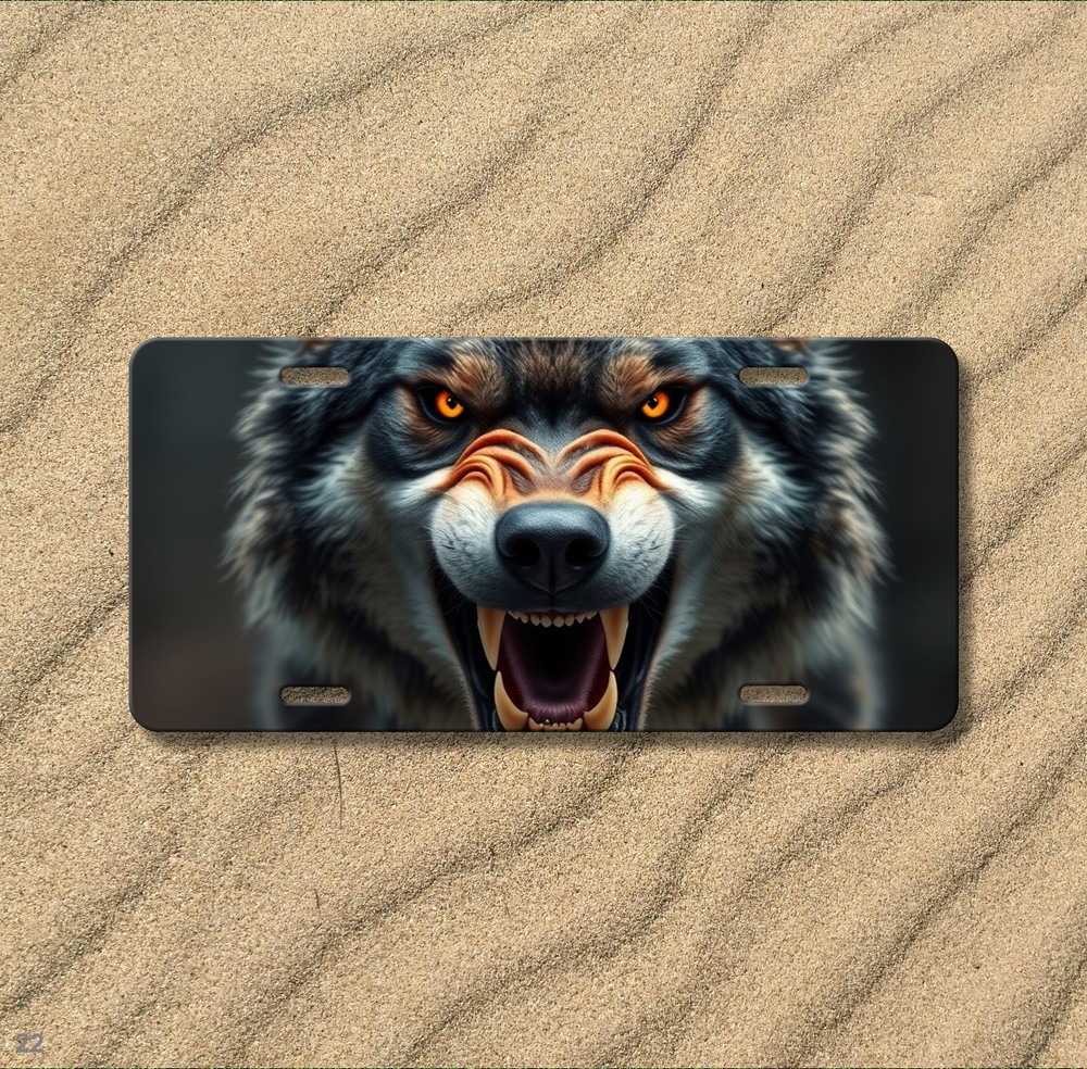 Snarling Wolf License Plate with Sharp Teeth Personalized Car Tag Special Gift