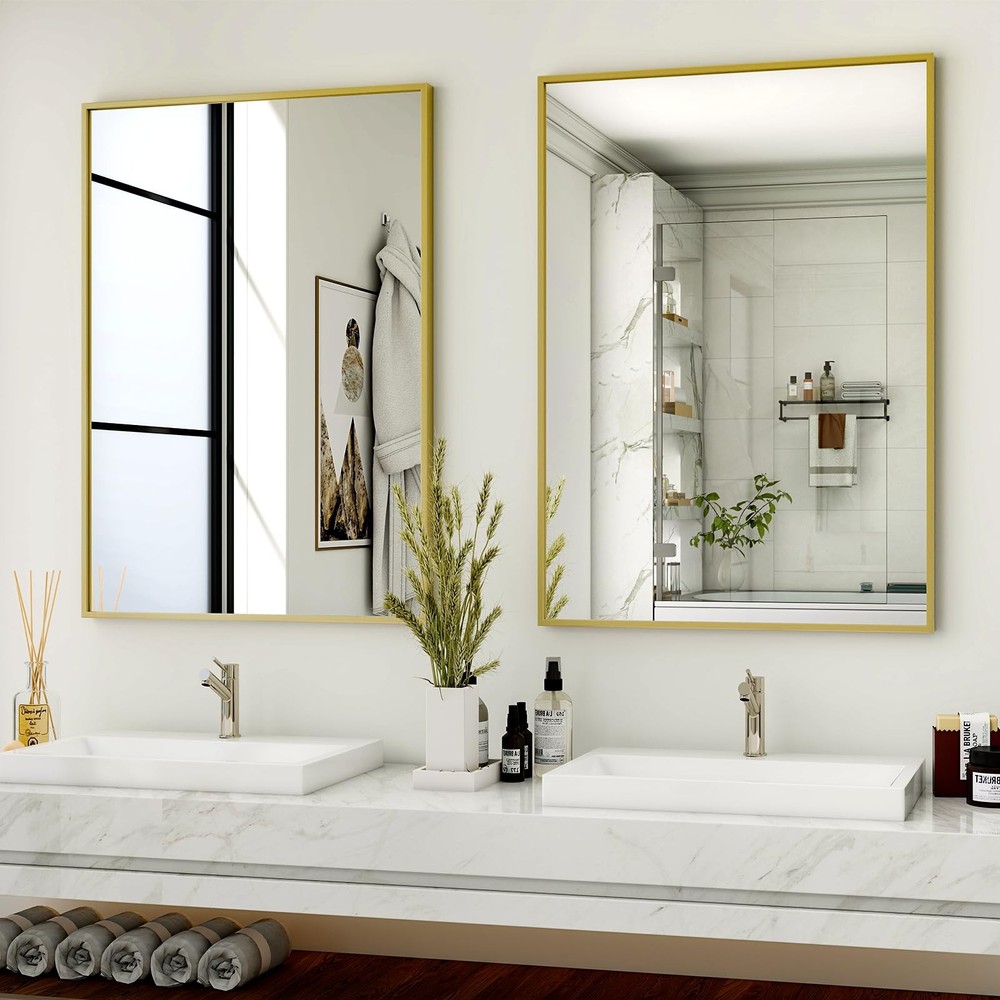 24"x36" Framed Bathroom Mirror for Wall Rectangle Mirror Aluminum Alloy Frame...