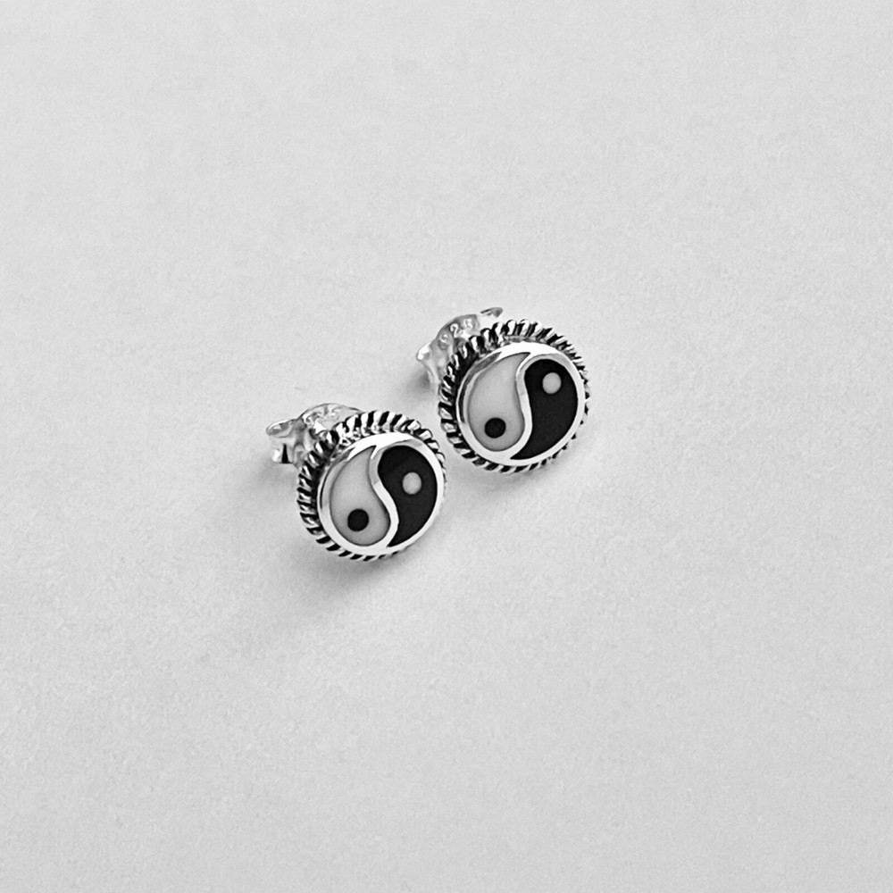 Sterling Silver Yin and Yang Earring with Braid, Silver Earrings, Stud Earring