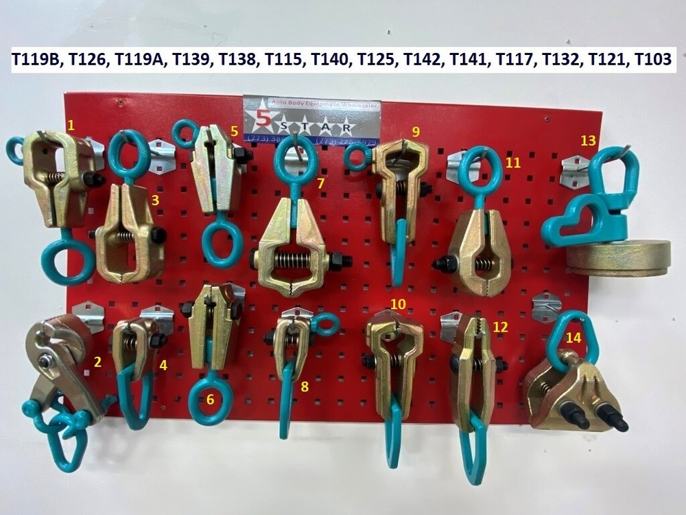 SET#58 HEAVY DUTY AUTO BODY FRAME MACHINE 14 PIECE PULLING BEST TOOLS AND CLAMPS