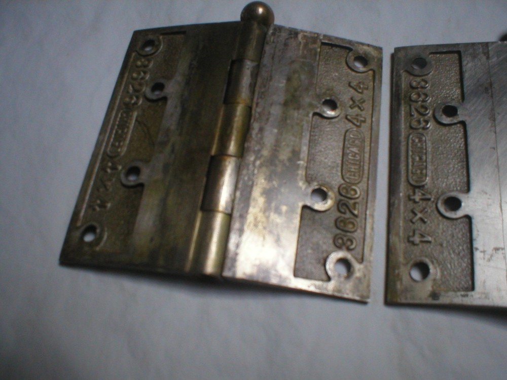 Antique Chicago Solid Brass and Nickle Ball Tipped 4" Hinges