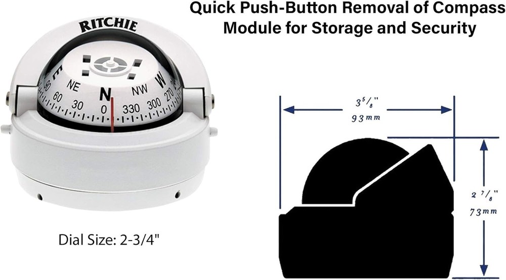 Compact Marine Compass, Surface Mount, with Comprehensive Owner's Documentation
