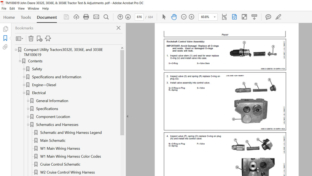 John Deere 3032E 3036E 3038E Compact Utility Tractor Technical & OP Manual USB