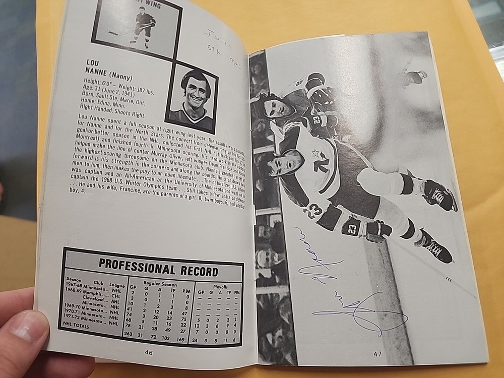 1972-73 Minnesota North Stars Program With Auto's Autographs