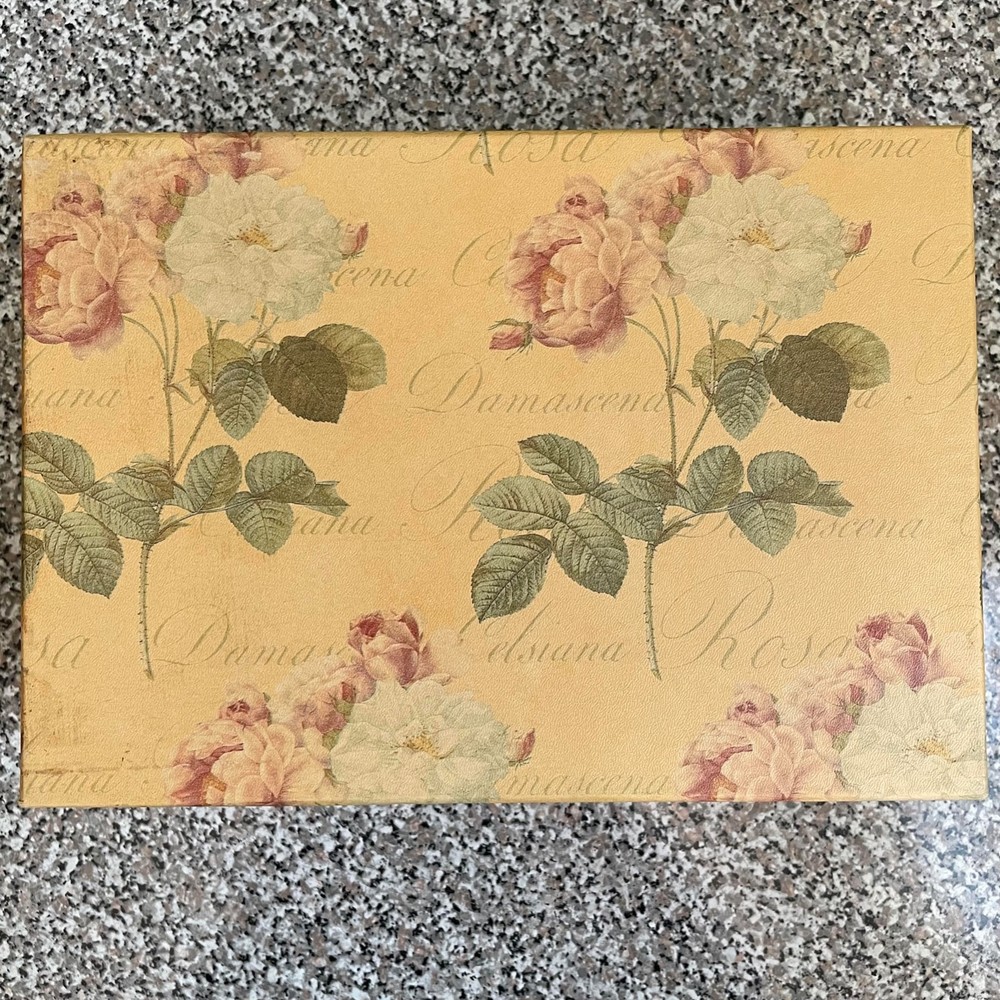 Vintage Cardboard BOX with Metallic Tag Holder Floral Print Rectangular