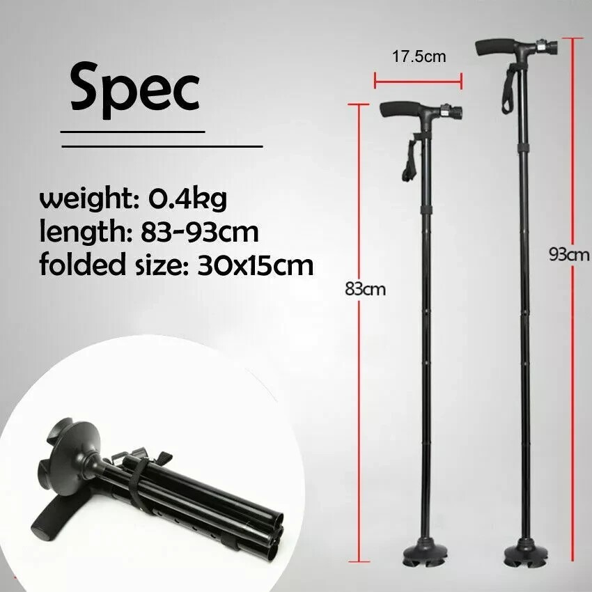 Walking Cane with LED Light Folding Walking Stick Adjustable Free Standing Canes