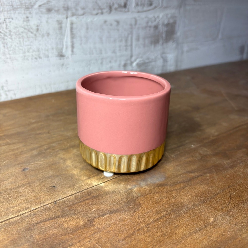 Small Pink & Gold Ceramic Pot