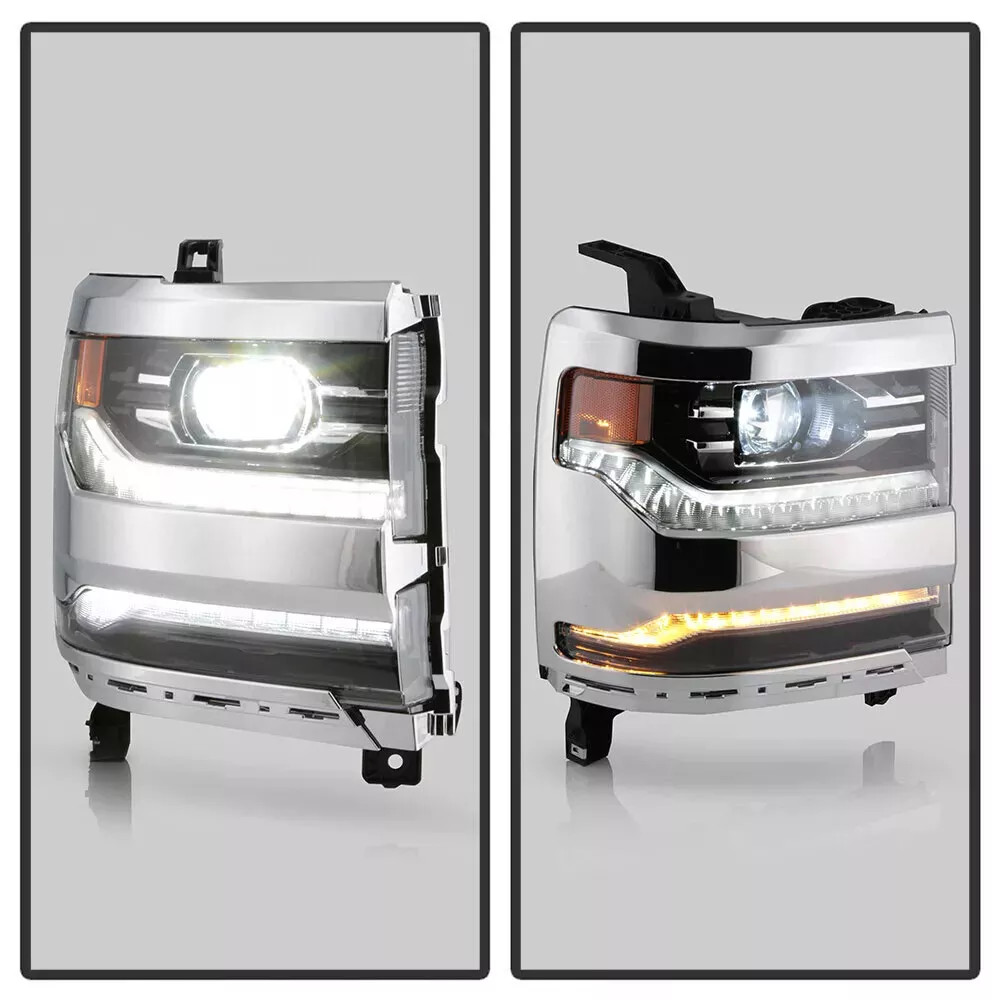 Pair FULL LED For 2016-2018 Chevy Silverado 1500 LTZ Headlights Assembly Chrome