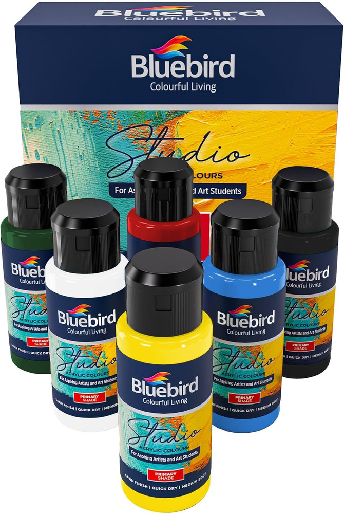 BLUEBIRD Studio Acrylic Paints, Primary Colors, 6-Pack 3.4 Fl Oz Each, Basic Acr
