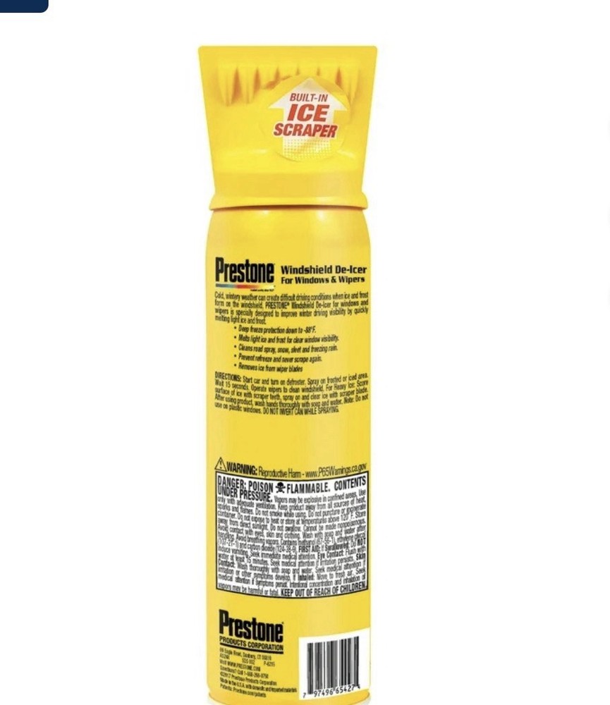 Prestone Windshield, Windows & Wiper De-Icer Spray with Ice Scraper Top, 17 oz