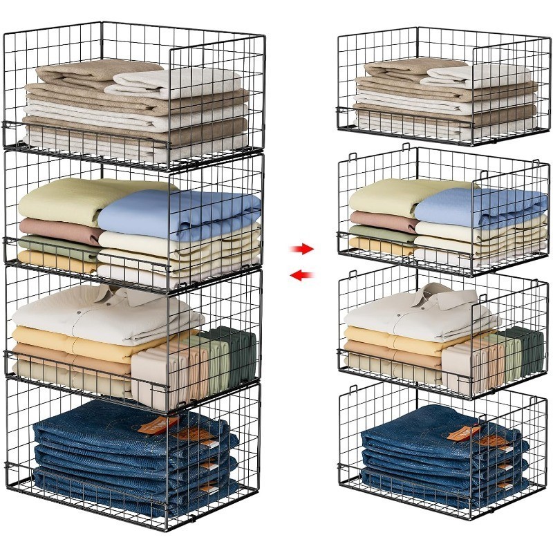 4-Tier Stackable Closet Organizers and Storage Shelves Basket Bins Foldable New