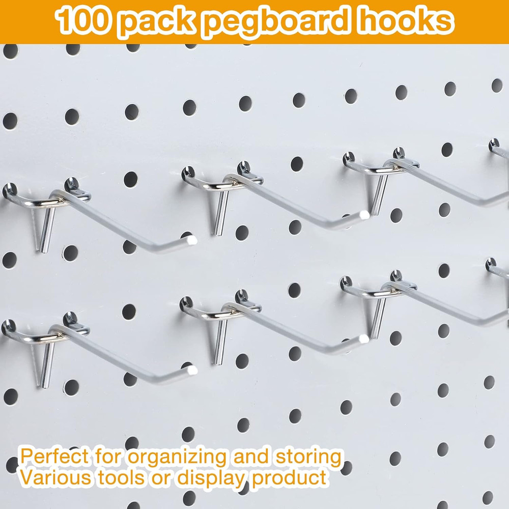 100 Pack Peg Board Hooks Stainless Steel Pegboard Hooks Shelving Display Hanging