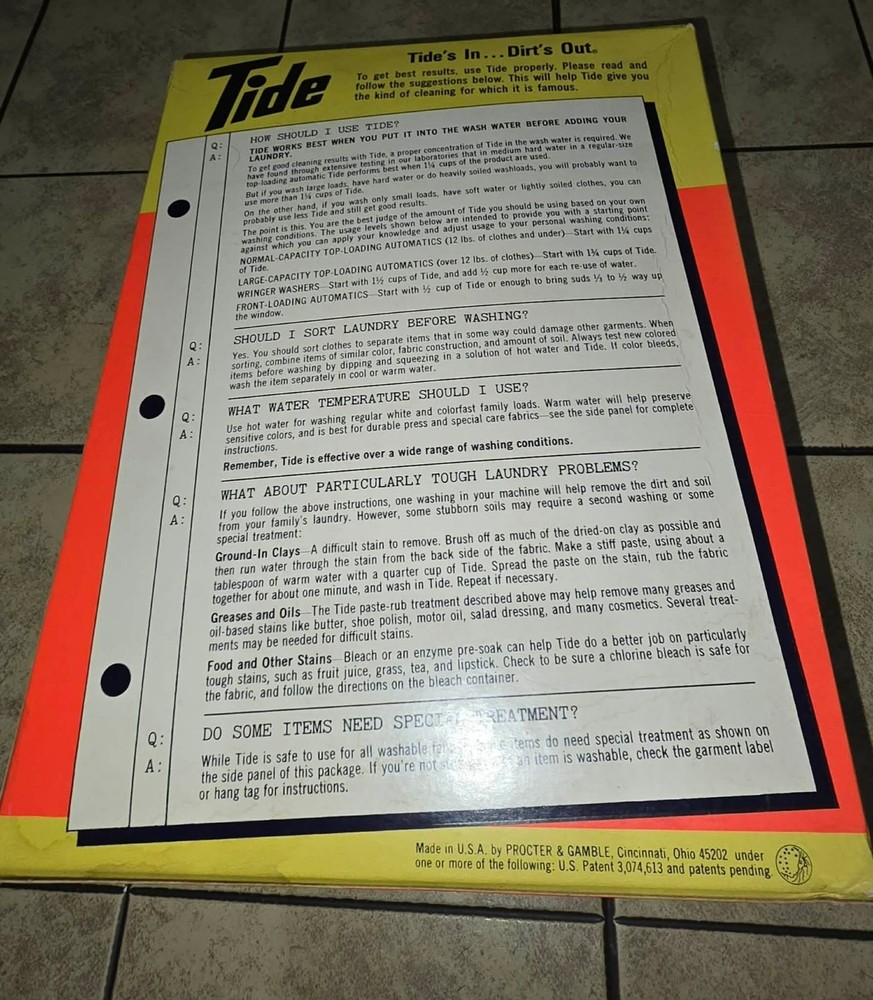 Vtg NOS Tide Laundry Detergent Box 49oz 1970s