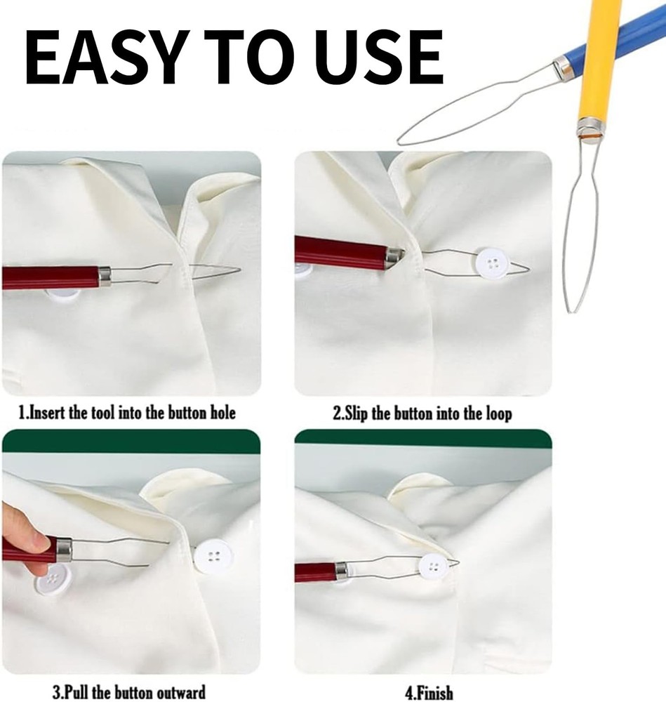 Button Hook Dressing Aid 2 Pcs Comfort Grip Handle - One Hand Use