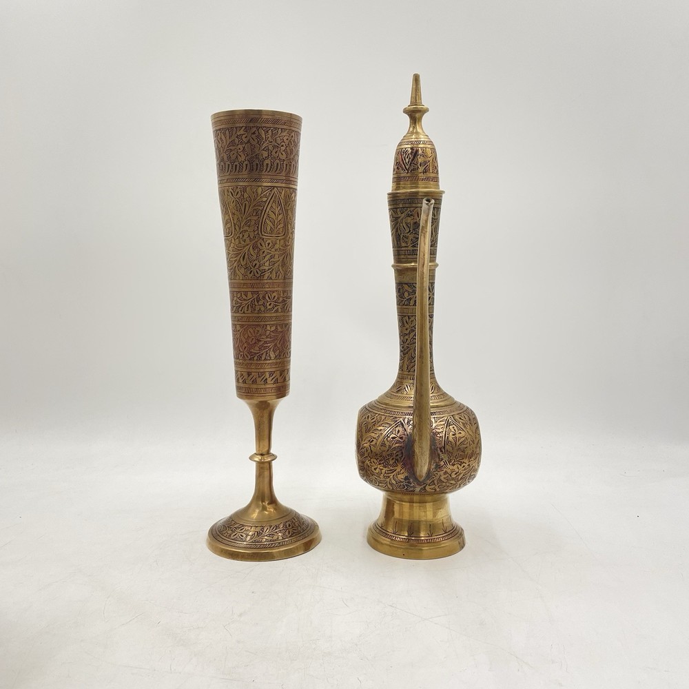 Etched Brass Ewer & Vase India
