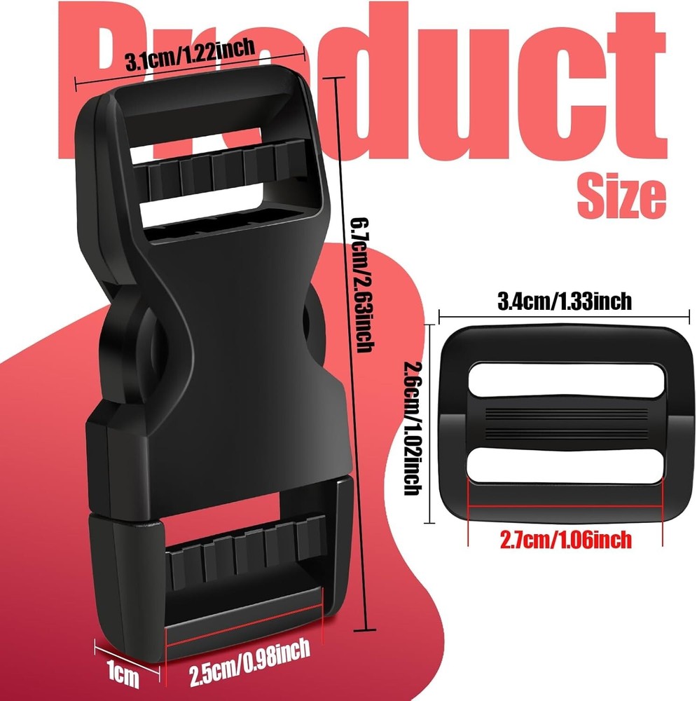 5Set Buckles for Nylon Webbing Straps 1", Quick Side Release Plastic Buckles Cli