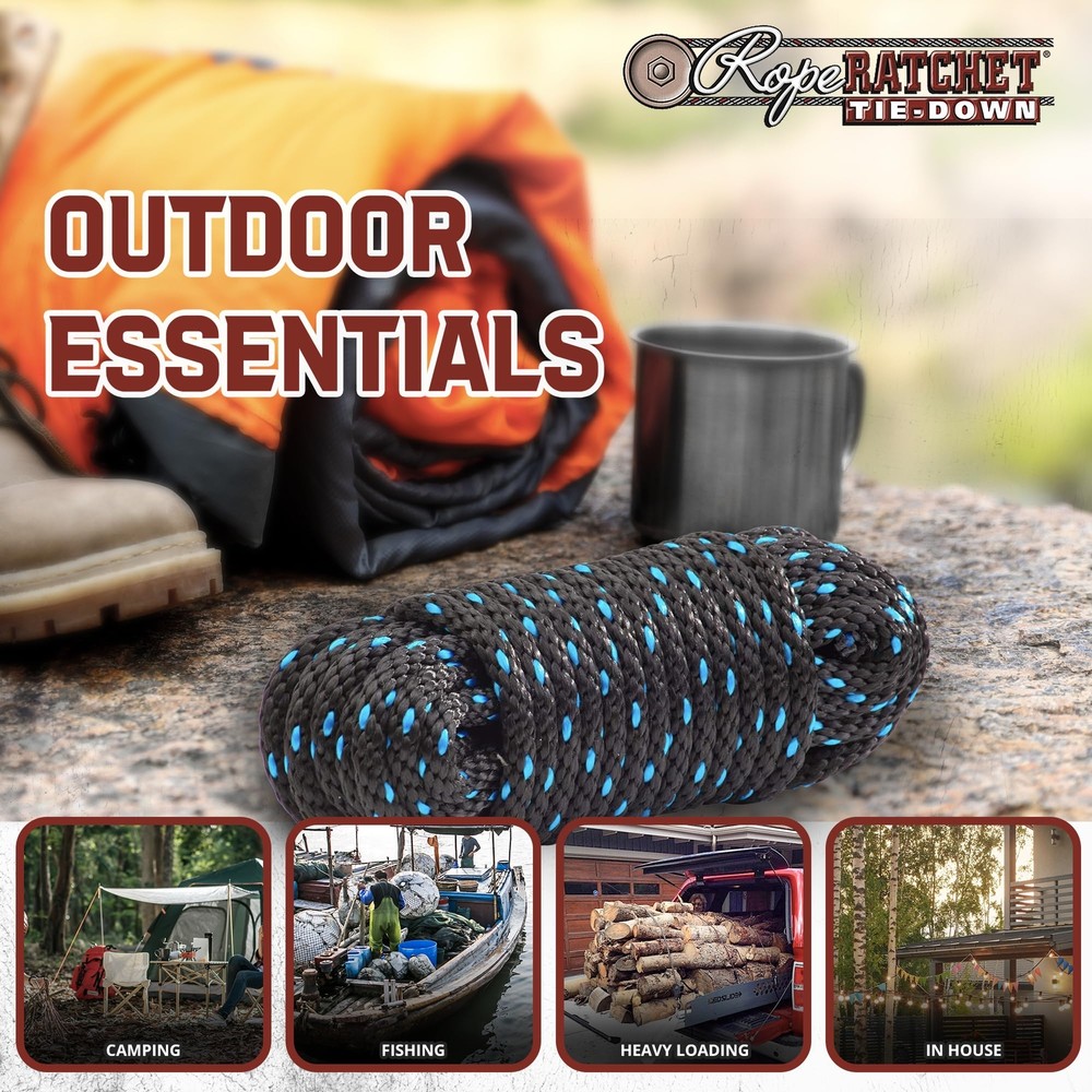 3/8" 50 ft Solid Braided Polypropylene Rope Heavy Duty All Purpose Utility Co...