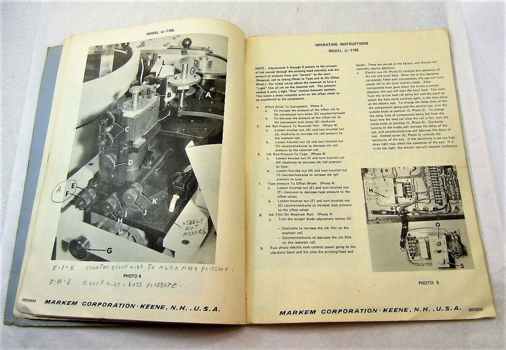 Markem Machine Manual Model U-1185