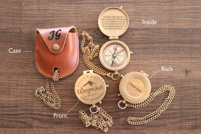 Personalized Engraved Brass Compass, Custom Handwriting Gift for Men, Dad