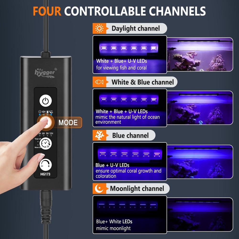 hygger Clip on Full Spectrum Aquarium Marine Light Adjustable Timer Brightness