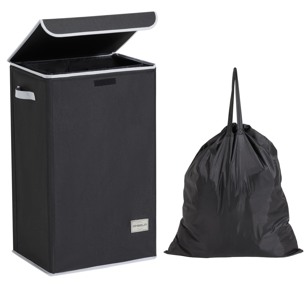 Laundry Hamper With Lid 90L Collapsible Clothes Basket Removable Bag Black