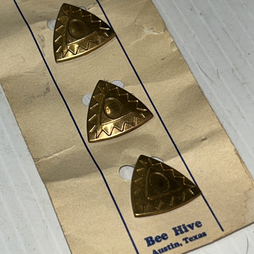 Vtg Southwestern Brass Button Covers Bee Hive Austin Texas Triangular Western