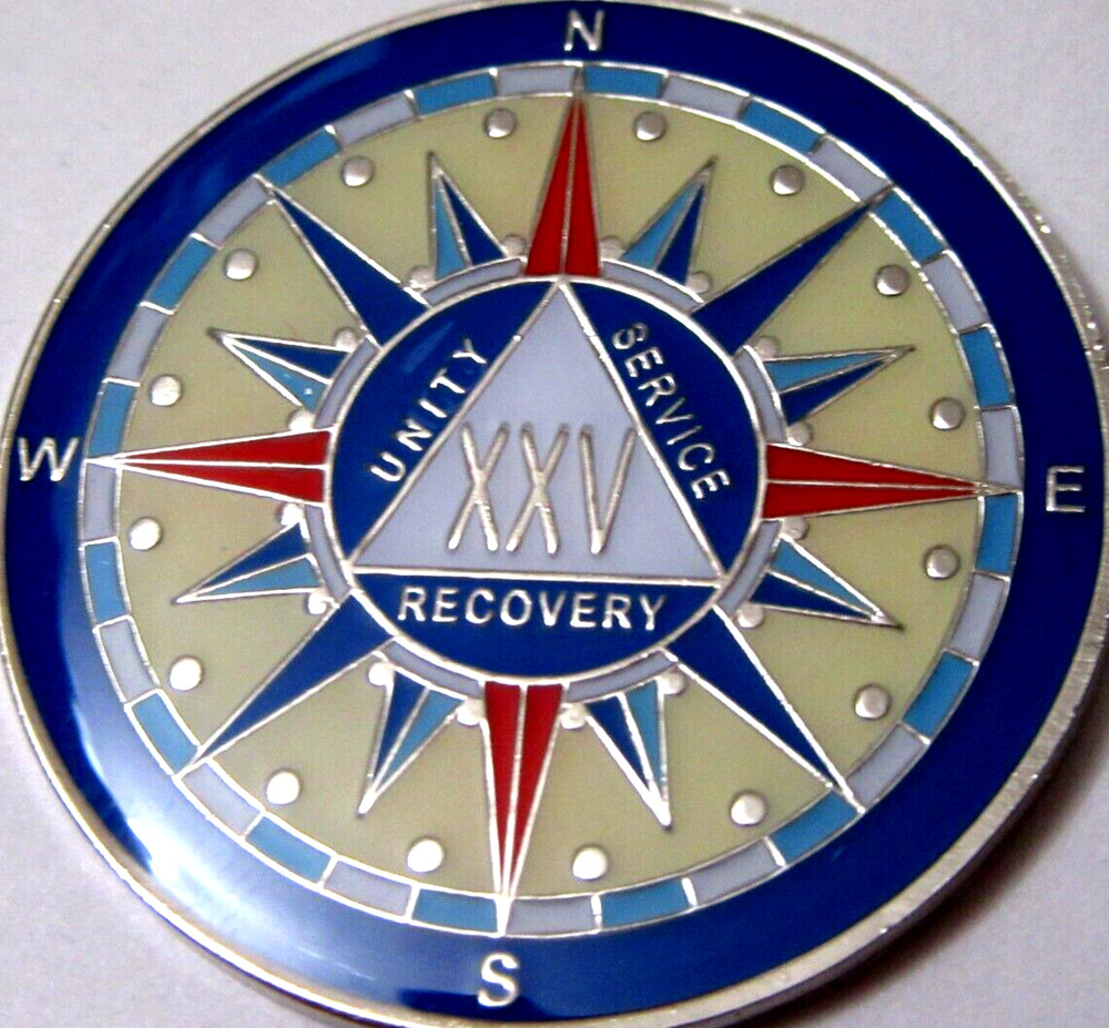 Alcoholics Anonymous medallion year 25 Compass AA Sober Chip token