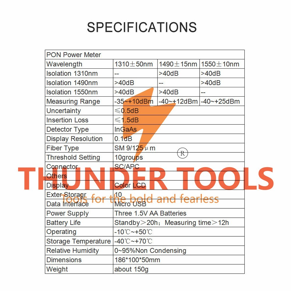 Thunder Tools Handheld PON Power Meter Optical Fiber Tester Network Ten