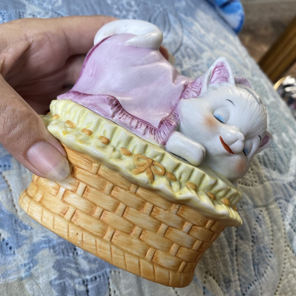 Vtg Lefton Nursery Night Light Sleeping Kitty Ceramic Japan No Light