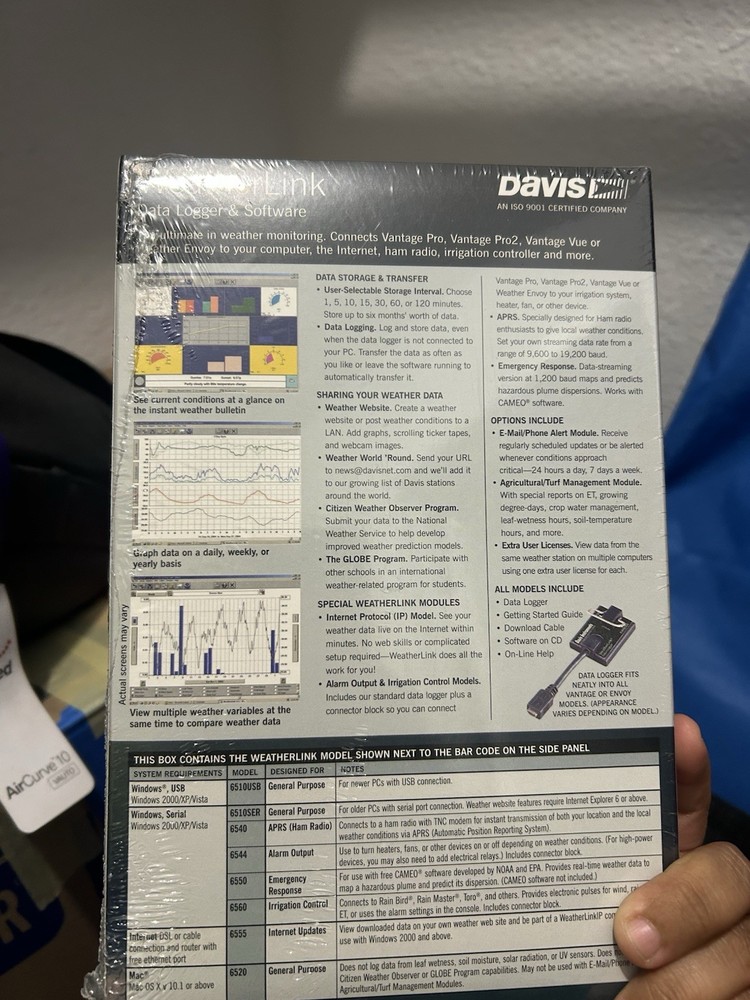 Davis WeatherLink Data Logger & Software USB Weather Temperature Humidity